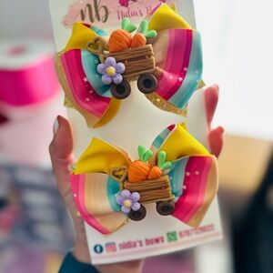 Hand made Colorful Hair Bows with Wagon Design